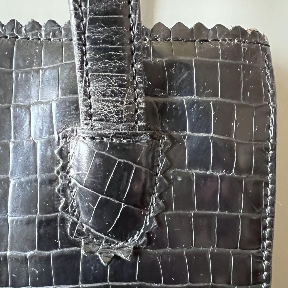 Donald J Pliner Bag Womens Medium Black Croc Embossed Leather Shoulder Tote USA - Picture 8 of 16